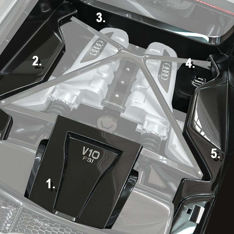 AUDI R8 (4S Gen 2) Engine Bay Carbon Fibre Set